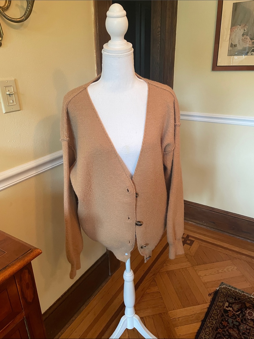 Lumiere Camel V-Neck Button Front Cardigan